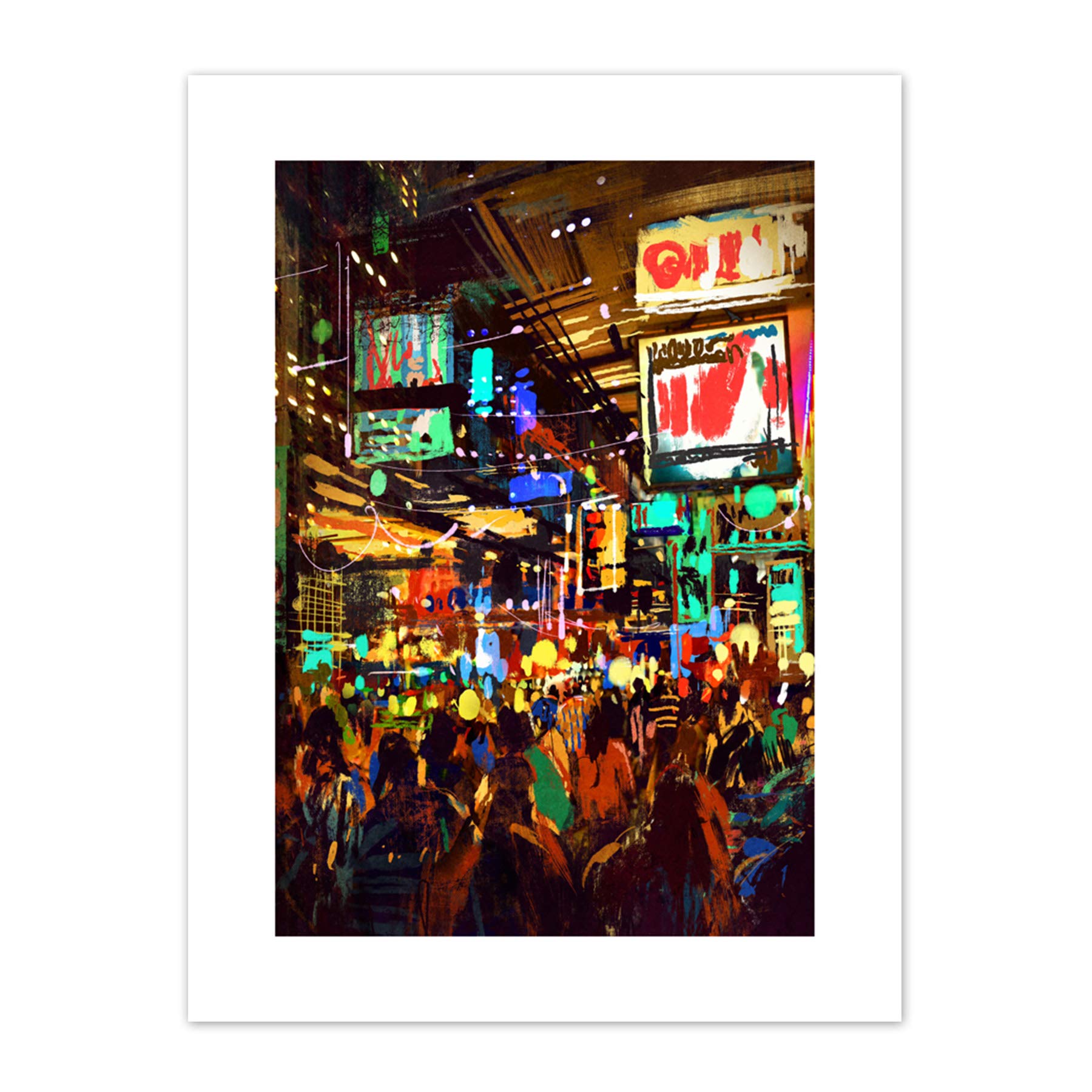 Wee Blue Coo Crowded Cityscape at Night Art Print Canvas Premium Wall Decor Poster