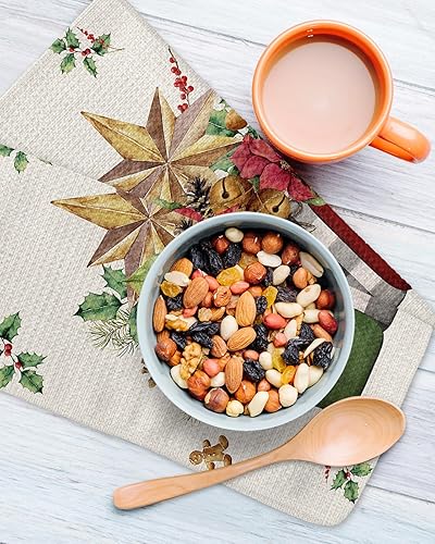 Miniatura 3 de 2 Packs Kitchen Towel Cotton Waffle Weave, Poinsettia Flower Leaves Berries Star Retro Christmas Absorbent Quick Drying Dish Cloths for Kitchen