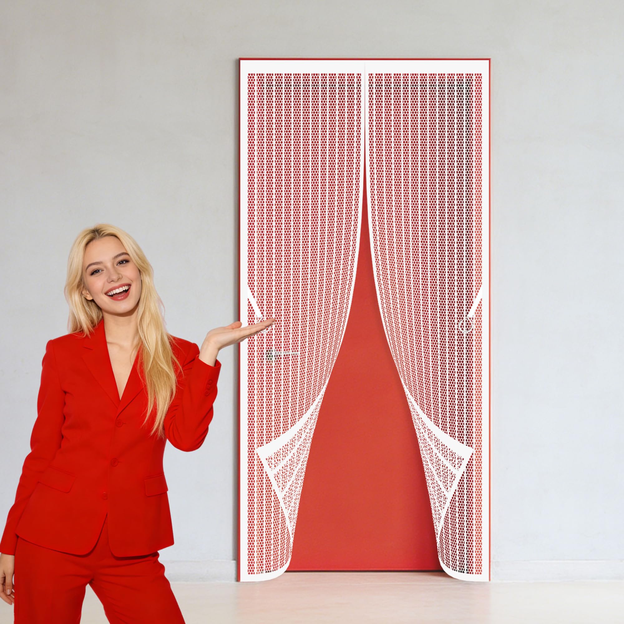 Magnetic Door Screen 111 x 261 cm with Magnetic Closure Anti Mosquito Mesh Curtain with Powerful Magnets Hands Free Auto Closing for Living Room, Bedroom, Patio, White