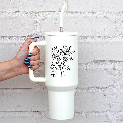 Miniatura 3 de Personalized Birth Flower Custom 40 oz Tumbler with Handle Straw & Lid, Reusable Insulated Stainless Steel Stanly Name, Customizable Travel Mug Cup