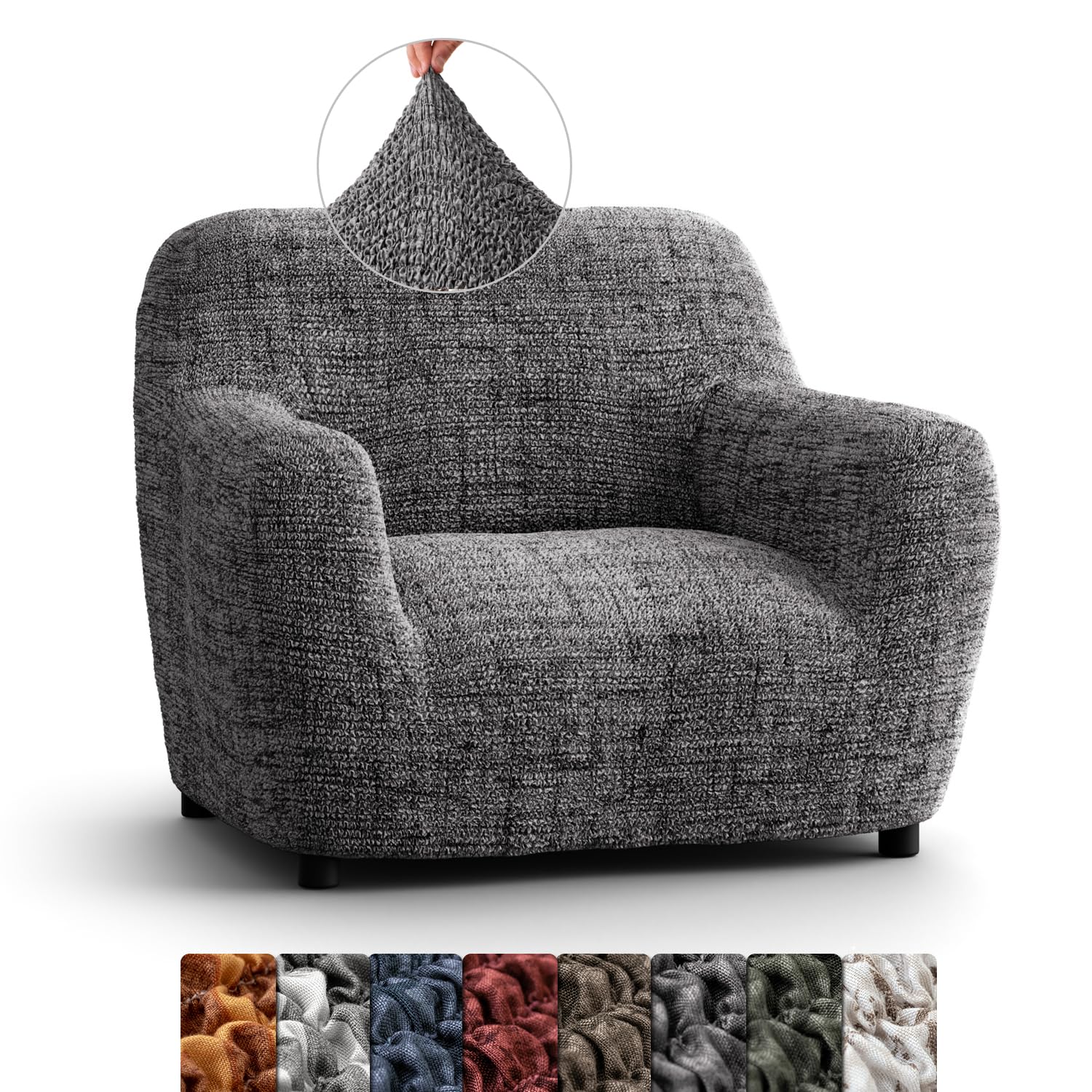 Menotti Vittoria Grey Chair Cover - Armchair Cover - Armchair Slipcover - Soft Fabric Slipcover - 1-Piece Form Fit Stretch Stylish Furniture Protector - Microfibra Printed - (Chair)