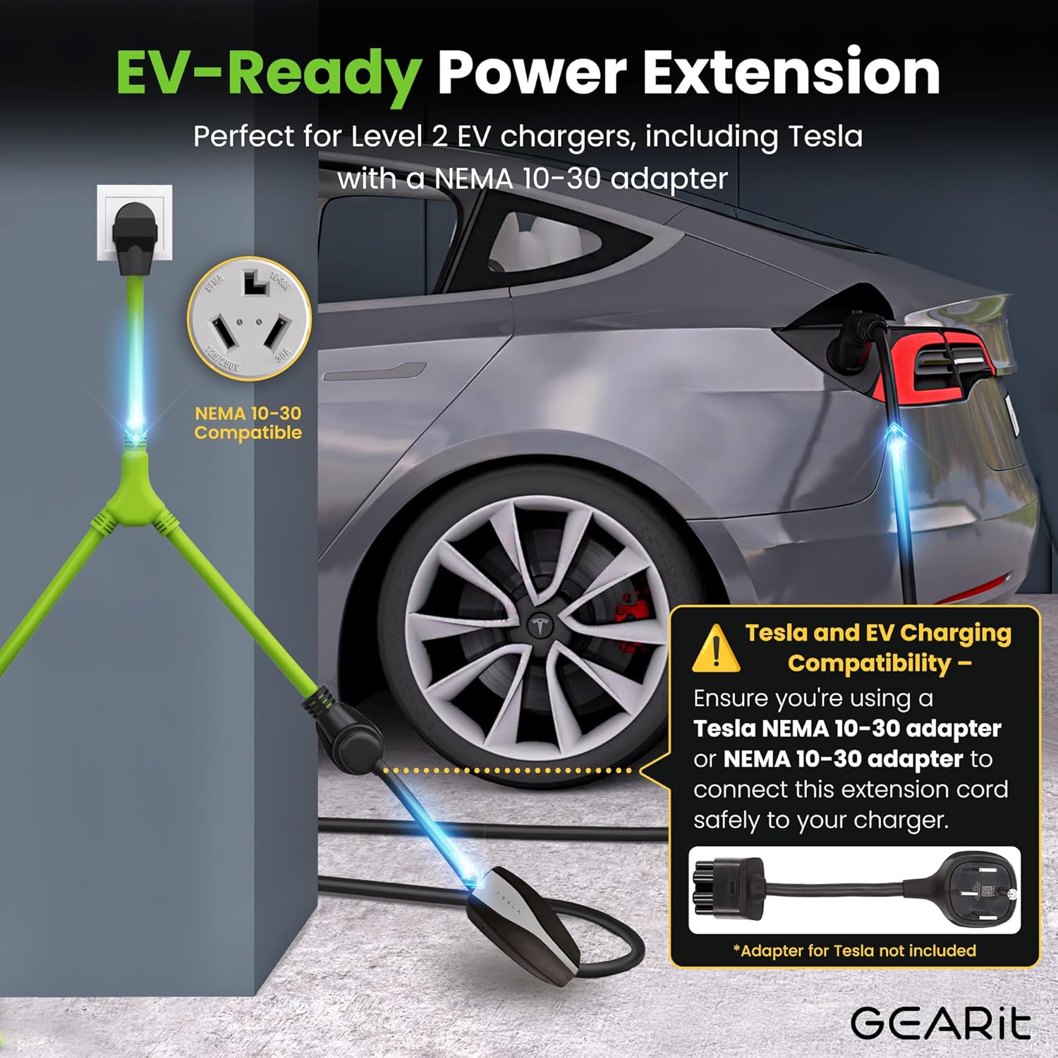 GEARit 3 Prong Dryer Y- Splitter 30 Amp NEMA 10-30P to (2) NEMA 10-30R Receptacle - STW 10AWG 3C Power Cord Adapter for Multiple Outlet Dryer Outlet and EV Charger - 2.2 Feet