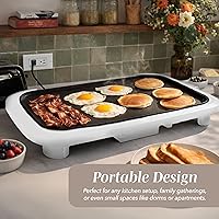Vista 3 de COOK WITH COLOR Plancha eléctrica de 1200 W, superficie antiadherente para panqueques, hamburguesas, huevos y más, control de temperatura extraíble