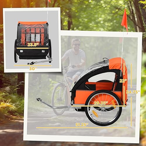 Miniatura 7 de Aosom Remolque de bicicleta infantil de 2 asientos para niños con un marco de acero fuerte, arneses de seguridad de 5 puntos y asiento cómodo