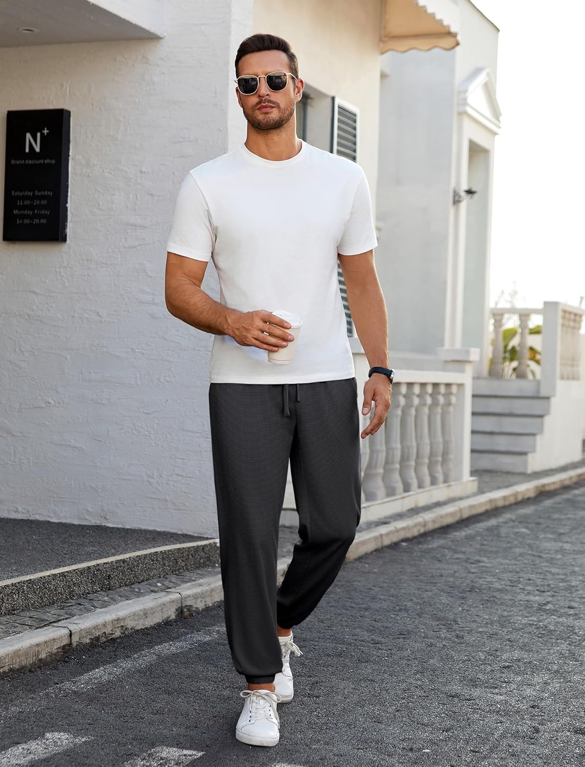 COOFANDY Men's Waffle Jogger Lightweight Drawstring Casual Pants Slim Fit Jogger Sweatpants with Pockets - Image 3