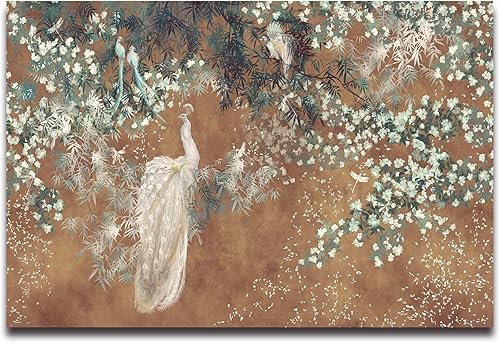 Miniatura 4 de Papel tapiz para dormitorio, sala de estar, pavo real blanco, 103 x 69 pulgadas (no autoadhesivo)