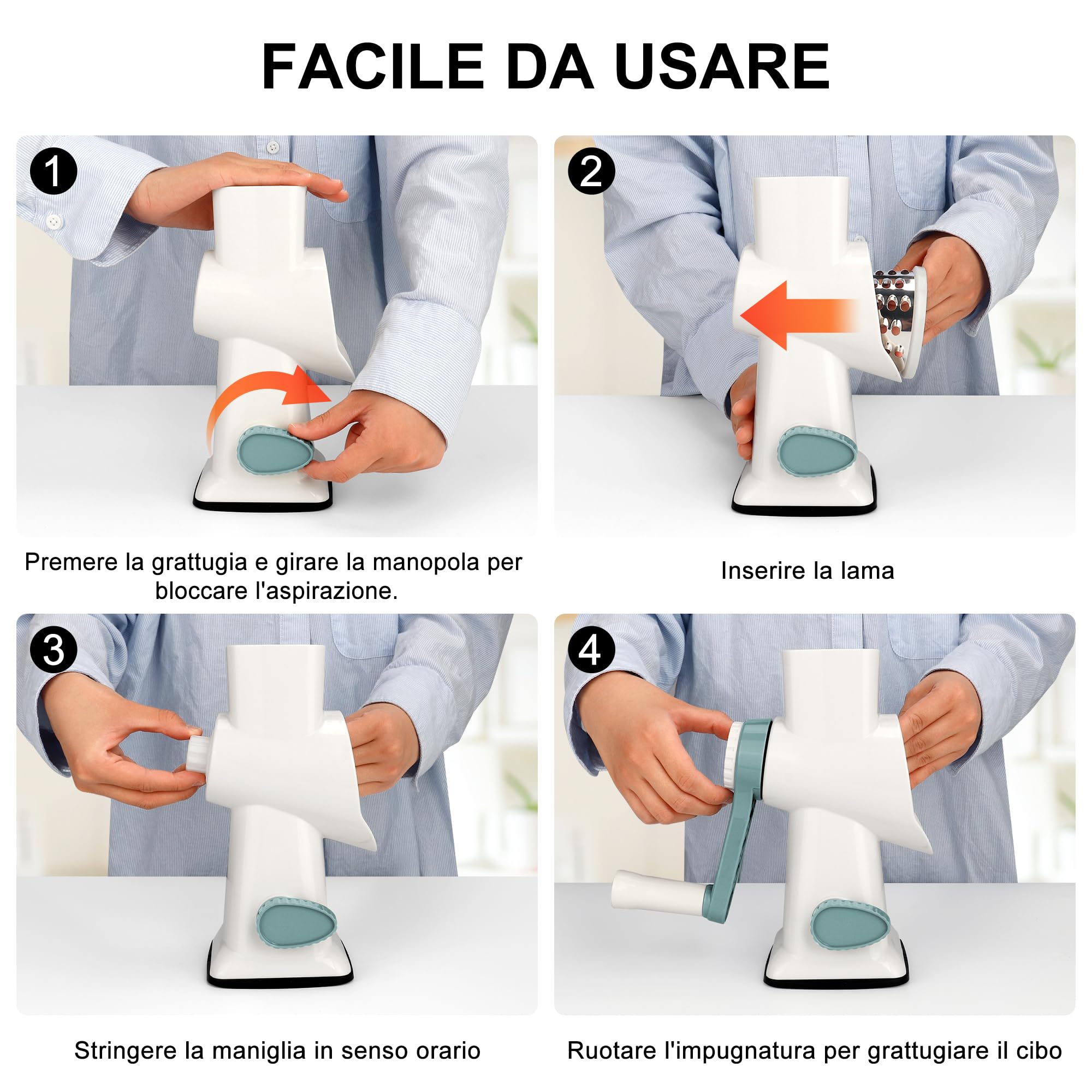 Grattugia per Formaggio Rotante in acciaio inox, grattugia per patate, formaggio, utensile da cucina