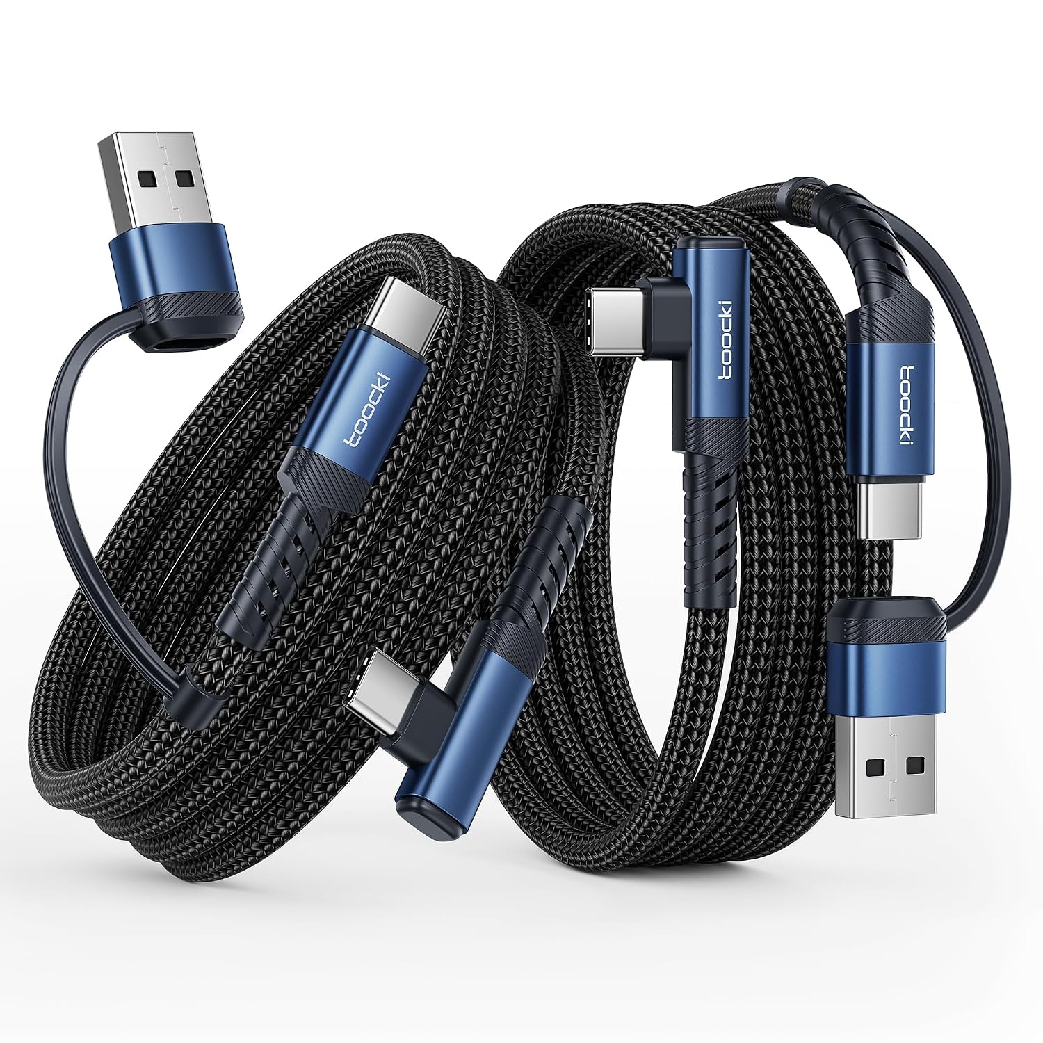 toocki 60W USB C to USB C Cable (2-Pack 6.6FT), Right Angle Fast Charging USB A to USB C Charger Cable Compatible with iPhone15 Pro Max/Plus/MacBook Air/Samsung S25 Ultra/S22 Note 20