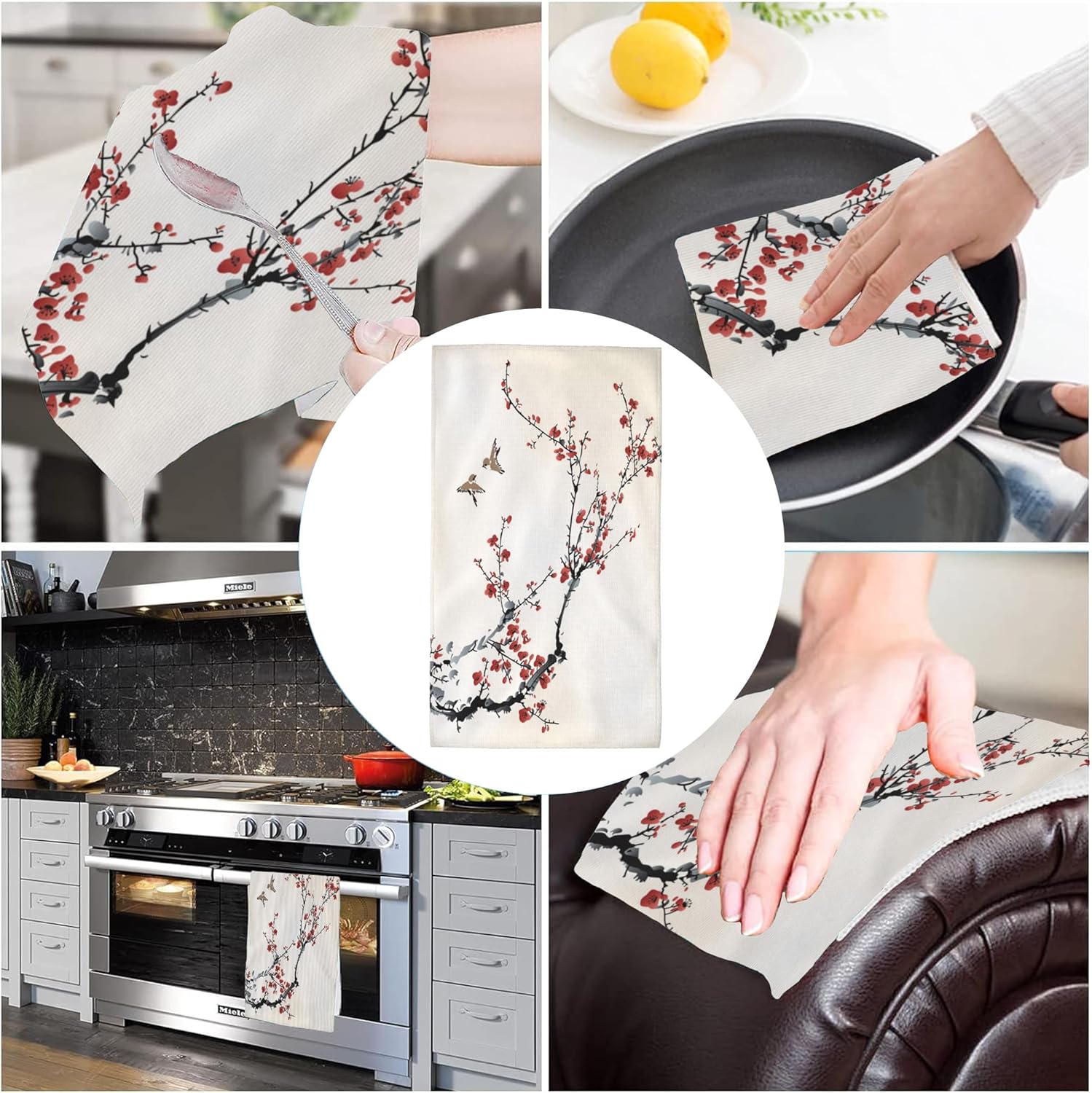 Red Plum Bath Hand Towels Set of 2, Watercolor Birds and Red Plum Blossom Decorative Bath Towels Soft Super Absorbent Hand Towels for Bathroom Hotel Gym Home Decor,14"X28" - Image 7