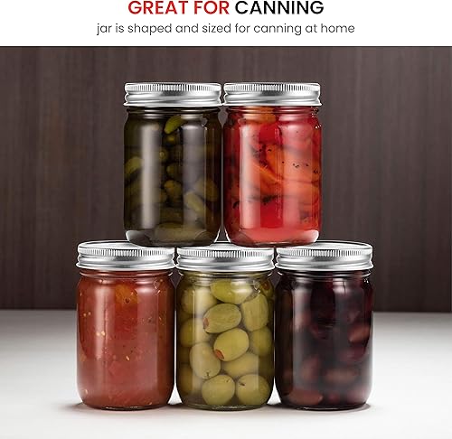 Miniatura 4 de Frascos de cristal de boca regular, de vidrio, 12 onzas, con tapas herméticas de metal plateado para preparación de comidas, almacenamiento de
