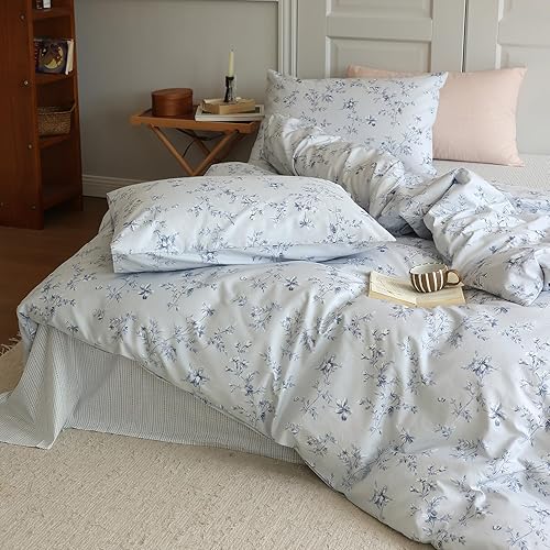 Miniatura 211 de Juego de funda de edredón floral tamaño individual, de algodón suave, 3 piezas, transpirable, con estampado de flores, estilo Shabby Chic, para B