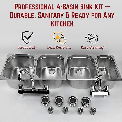 Miniatura 6 de 3 grandes + 1 pequeño lavado a mano, 4 compartimentos, fregadero de concesión de acero inoxidable, soporte para remolque de comida