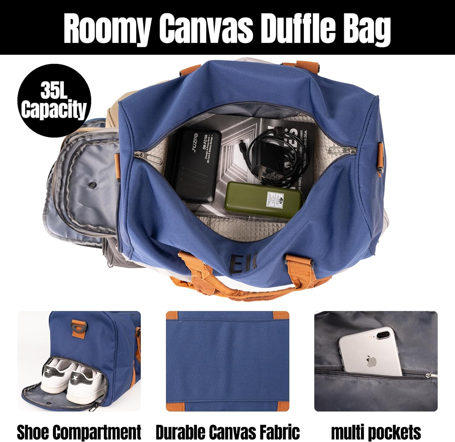 MT WORLD Travel Duffel Bag Personalized Weekender Overnight Sports Tote for Men Teen Boys Weekend Travel with Shoes Compartment for Travel Beach Short Trips Camping Hiking - Image 5