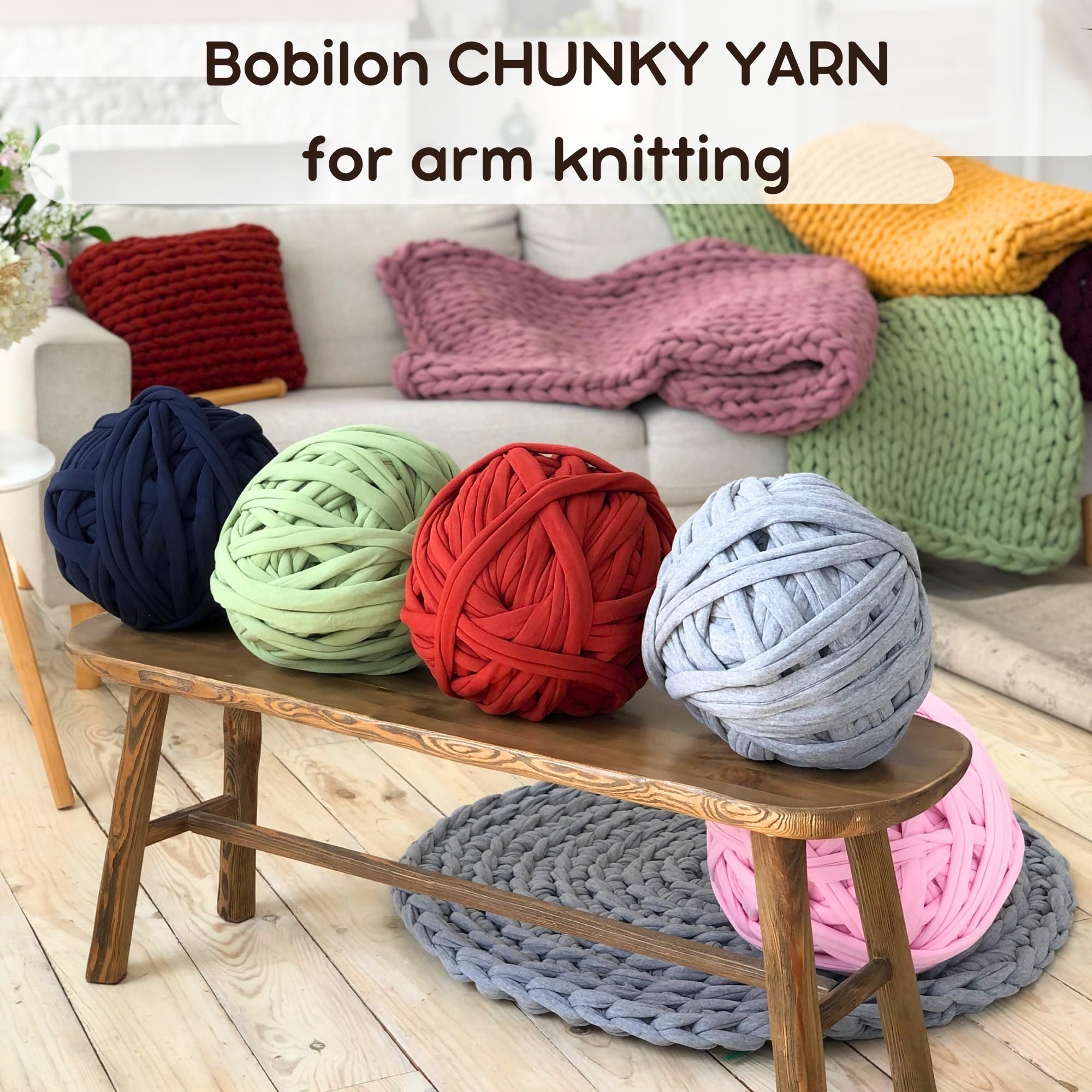 Arm Knitting Giant Yarn - Filato di cotone jumbo per magliette, 1,5 kg, per lavori fai da te, tessitura, progetti all'uncinetto, morbido tessuto ecologico, vaniglia