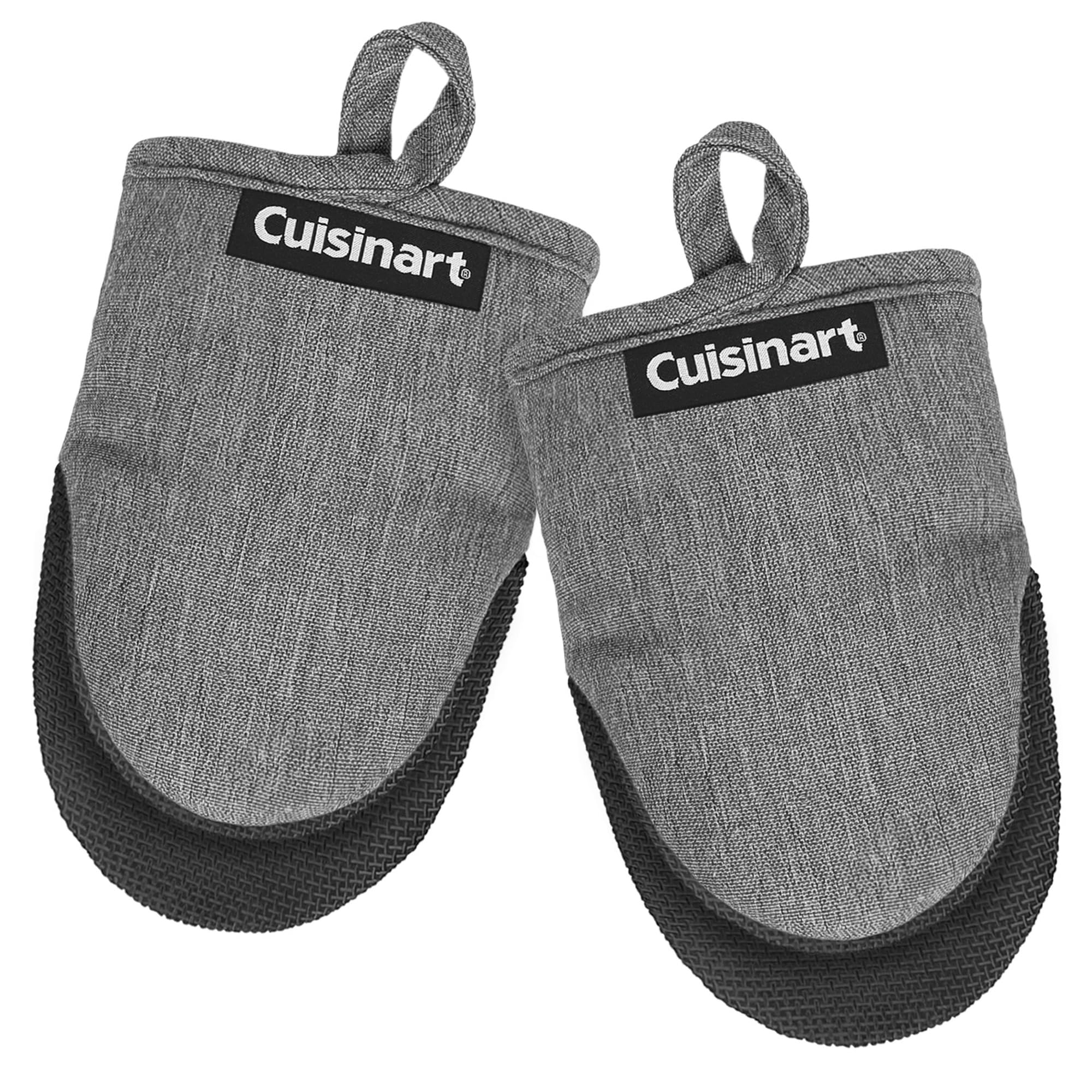 Cuisinart Mini Oven Mitts – 5.5” x 7” Heat-Resistant Kitchen Mitts for Oven with Non-Slip Neoprene Palm, Cotton Filling, and Fabric Loop – Durable Oven Mitt Set for Cooking & Baking (Black)