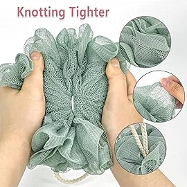Rnoafmu Shower Loofah Bath Sponge, 60G Loofah Exfoliating Body Scrubber, 4 Color Mesh Shower Pouf Balls for Body Wash (Ice Cream)