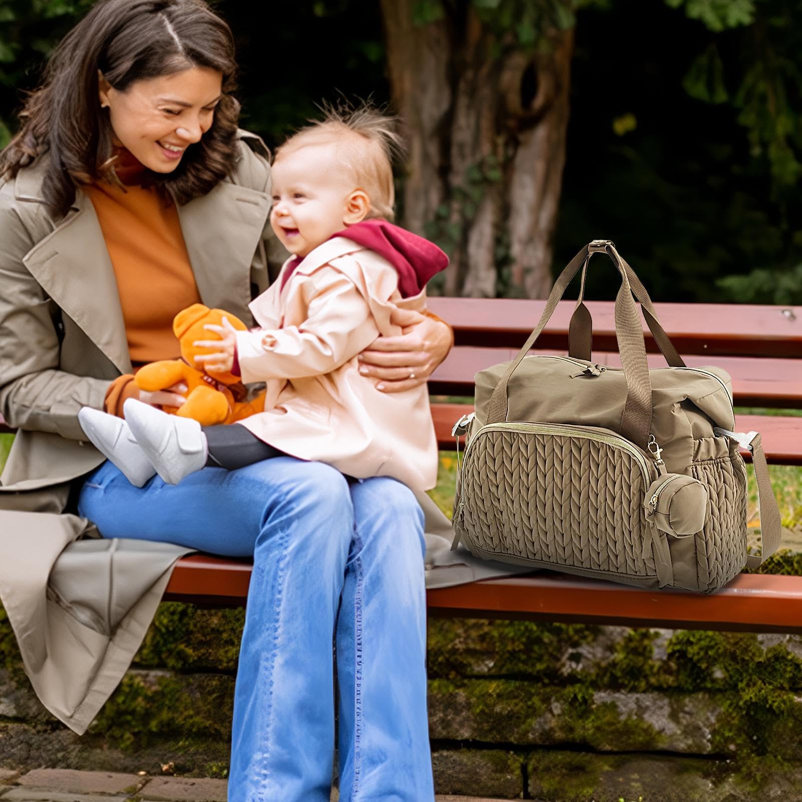 Bolsa de pañales - Organizador de pañales para bebé, mochila para pañales de viaje, bolsa de pañales de gran capacidad con múltiples compartimentos de almacenamiento, guardería ligera y reutilizable
