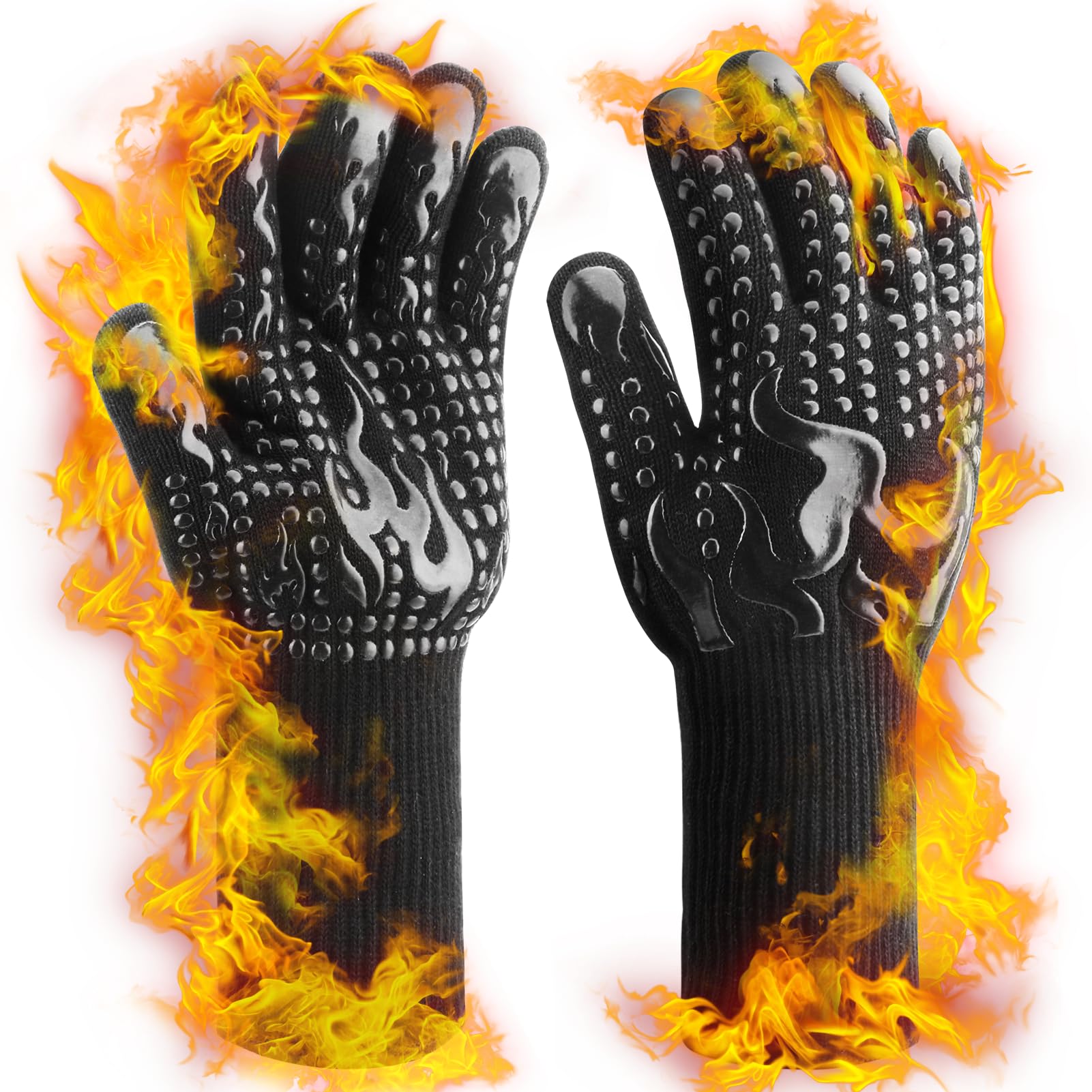 Gants De Barbecue Anti-Chaleur - Résistance 500°C, Aramide, Manchette Longue, Taille Universelle (Noir)