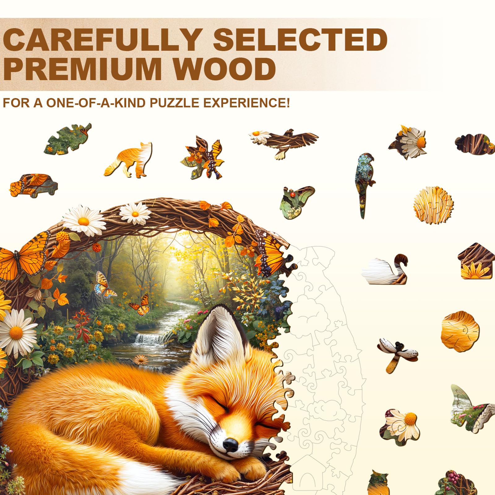 Drewniane puzzle dla dorosłych leniwy mały lis - 200 elementów, okrągłe puzzle, pudełko na prezent, dekoracja ścienna (dorośli/dzieci)