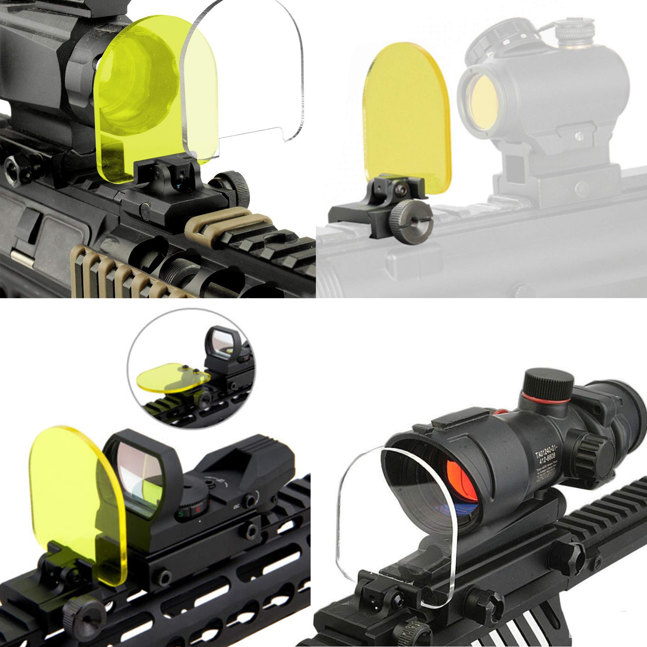 Protector para Lente de Airsoft Pack 2 Cristales + Llave Allen Cubierta Mira Rifle a Prueba de Balas Plegable Tapa Mira Holografica y Telescopica Pantalla Ajustable Alcance
