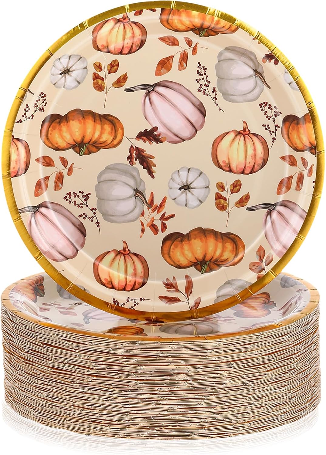Thanksgiving Pumpkin Dessert Plates - 7 Inch Round Paper Plates, 8 Count
