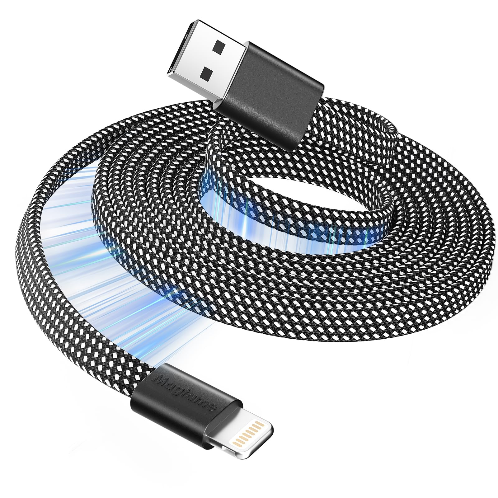 Magtame Magnetisches Lightning Kabel, 1M MFi Zertifiziertes Phone Ladegerät, Schnellladen, Flaches Einziehbares Geflochten für Auto Kompatibel Mit Phone 14 13 12 11 Pro Max XR XS X