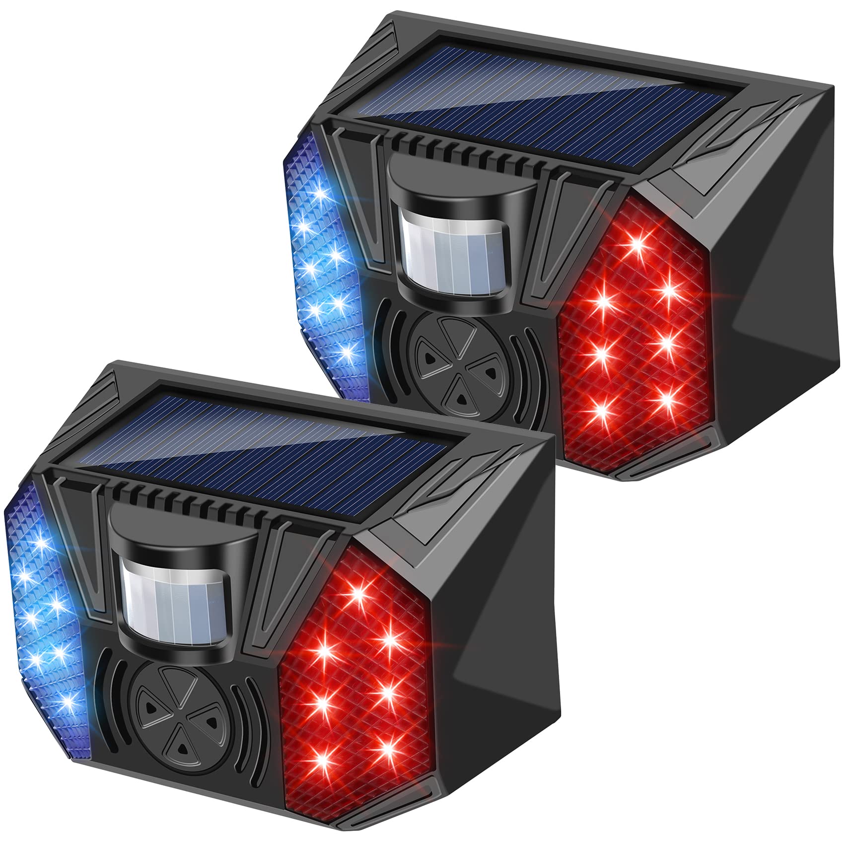 keeda Solar Strobe Warning Lights Motion Sensor, Waterproof 129dB Alarm 4 Modes Security Siren Light for Pasture, Farm, House, Yard, Barn, Warehouse (2 pcak)