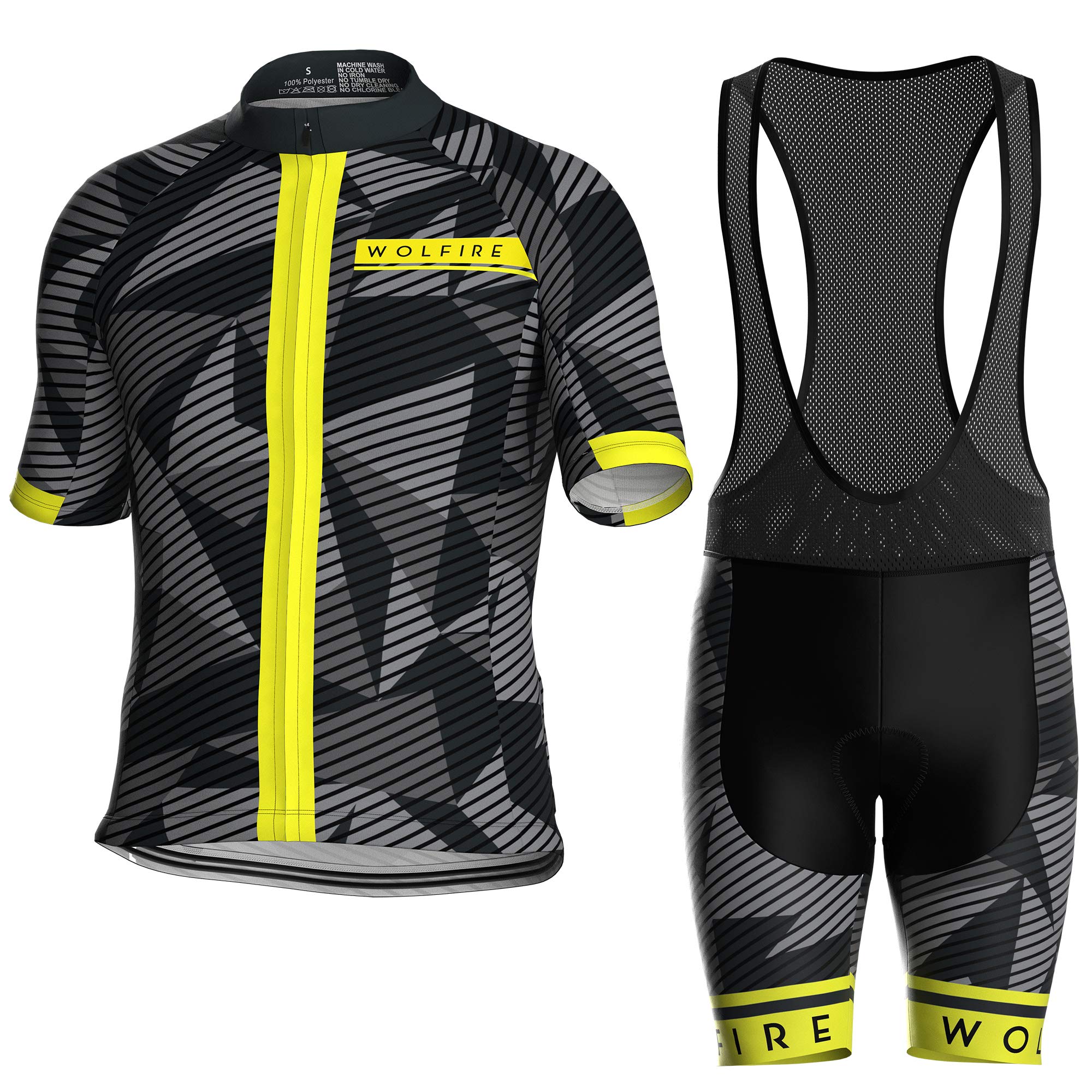 WOLFIRE WFMen's Cycling Suit Shorts and Jersey. with 12D Gel Pad, Padded Bib, MTB, Spinning Pants, Road Bike
