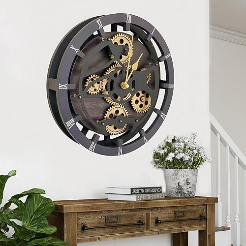 Miniatura 2 de ImprovingLife The Gears Clock - Reloj de pared de 16 pulgadas con engranajes móviles reales convertibles en un gran reloj de repisa (negro vintage)