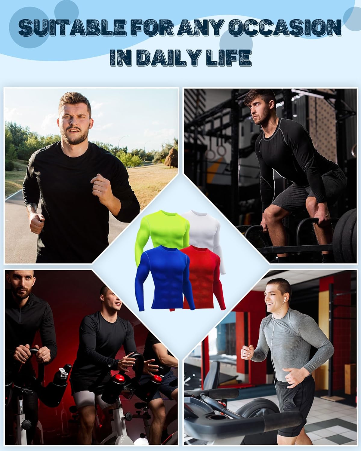 Hicarer 4 Pack Men's Thermal Compression Shirts Quick Dry Long Sleeve Athletic Workout Top Gym Sports Winter Base Layers - Image 7