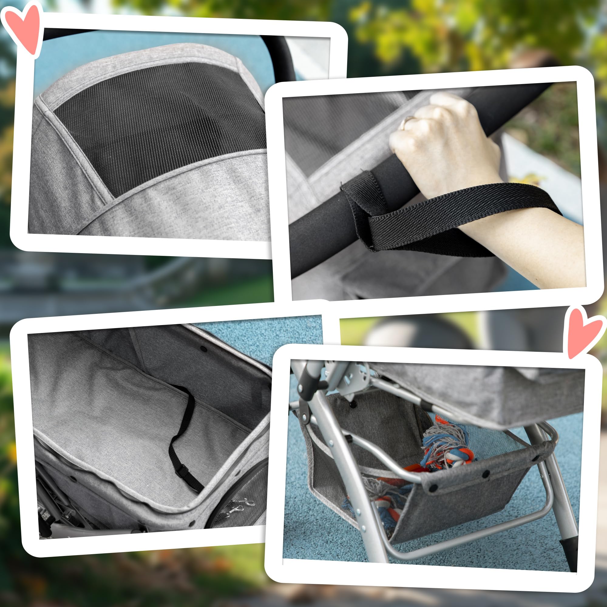 PawHut Poussette buggy pliable chien chat panier et sac de rangement attaches sécurité housse réglable acier Oxford gris chiné noir | Panier et Sac de Rangement, Housse Réglable, Acier Oxford