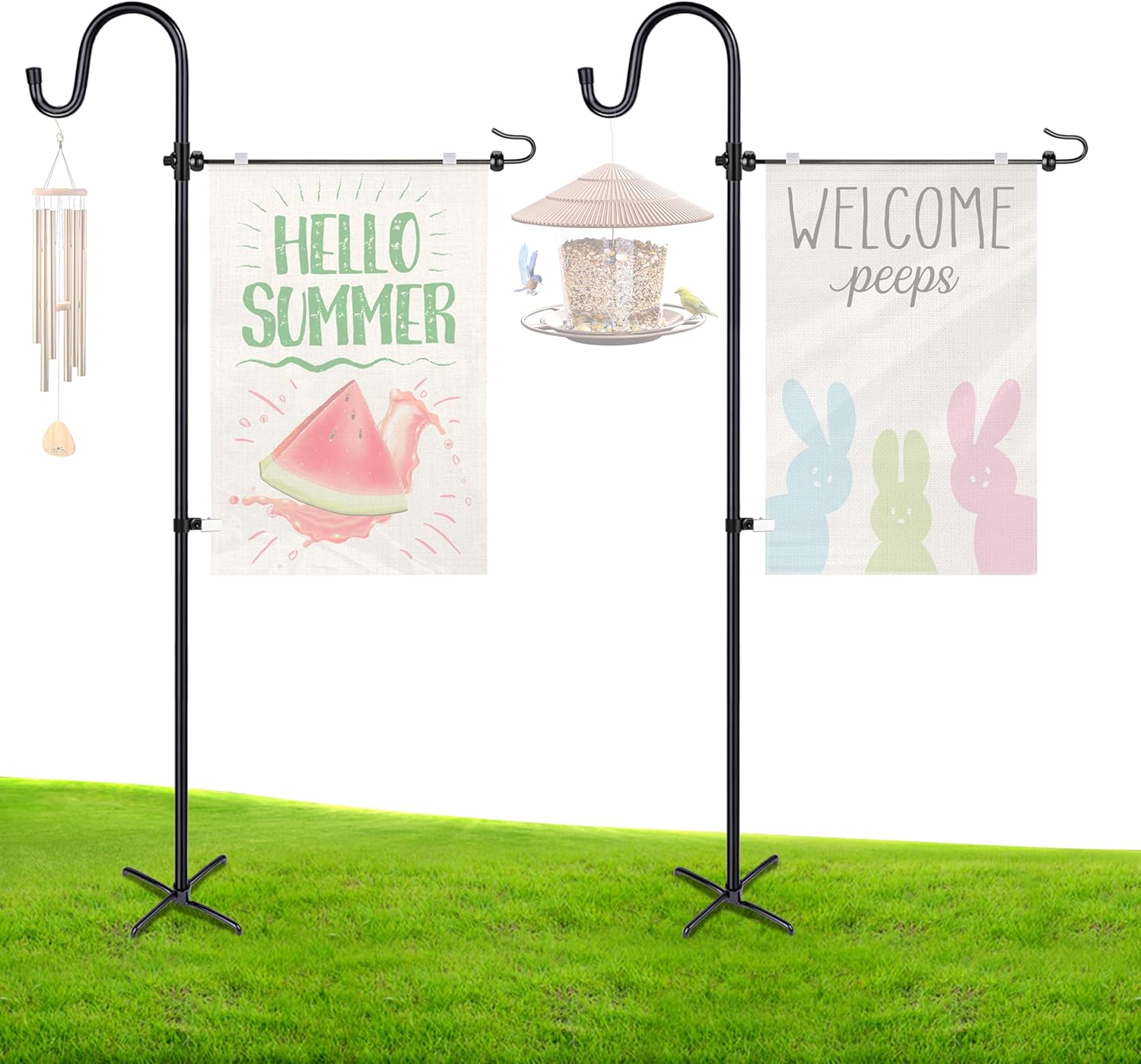 Ottsuls Garden Flag Stand, 2 Pack Heavy Duty Flag Pole Holder with Shepherd Hook for Yard Decoration, 45 INCH Sturdy Yard Flag Post Stake Outdoor Garden Flag Holder for 14''x20'' Flags (Without Flag)