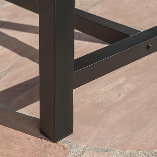 Miniatura 4 de Mesa de comedor de madera de chorro de arena gris claro al aire libre con metal rústico negro e