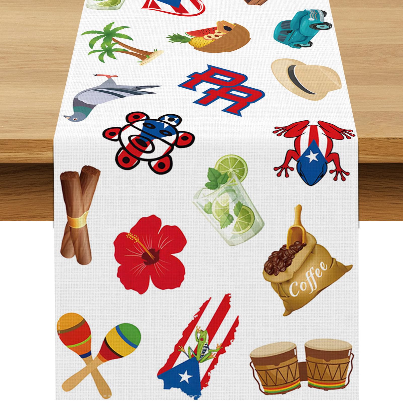 puerto rico table runner puerto rican birthday party decoration national day patriotic dining room home kitchen island decor (13" x 120", pattern-1)
