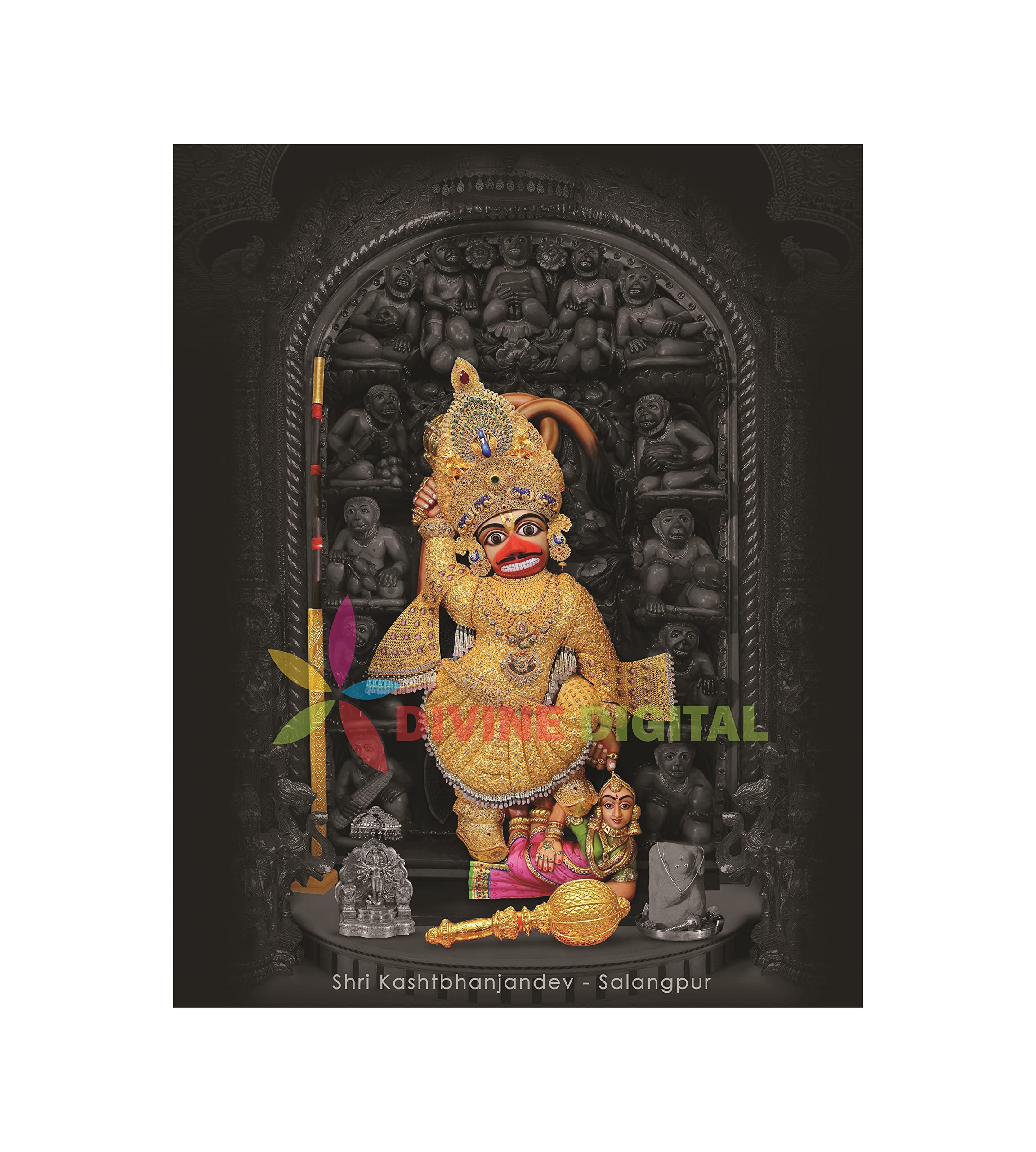 DIVINE DIGITAL Salangpur Golden Hanumanji Maharaj Canvas Poster with PVC Frame Wall Art. (Glossy Canvas, 18x24 inch)
