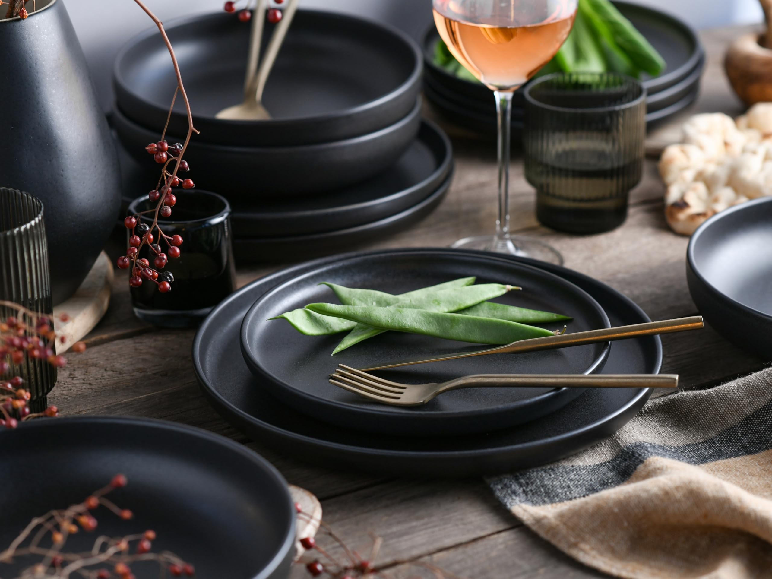 Creatable Série Uno Black 22979 Service de table 12 pièces en grès