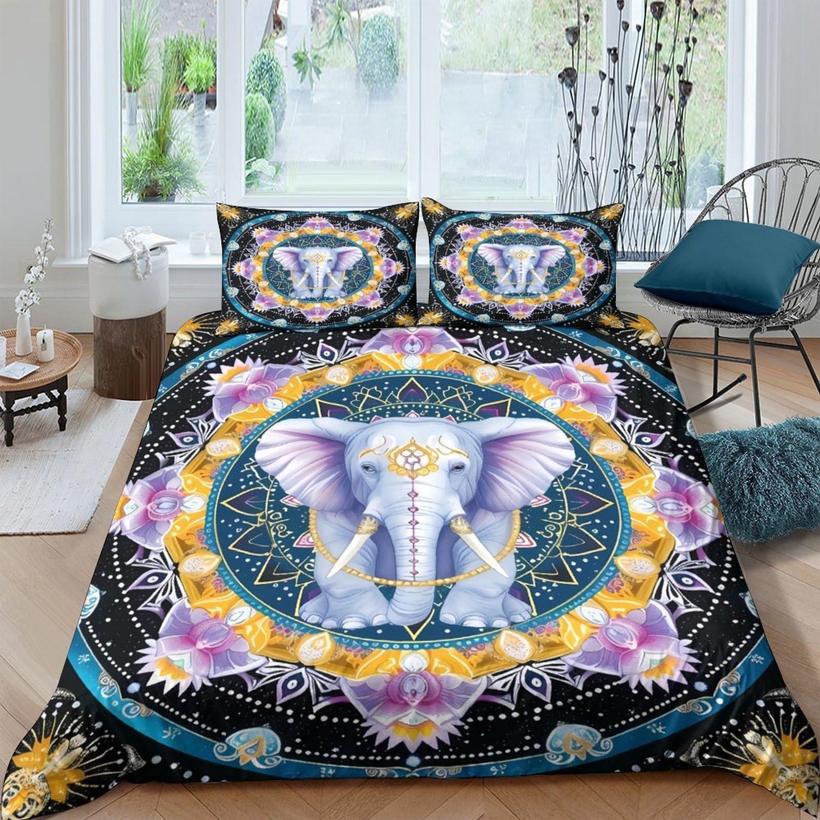 Ctjqhvkz Style-10 3D Printed Mandala Elephant Fitted Sheet Microfiber Soft Artistic Boho Bed Cover For Bedroom Dorm Mattress Protection Decor Single（135X200cm）