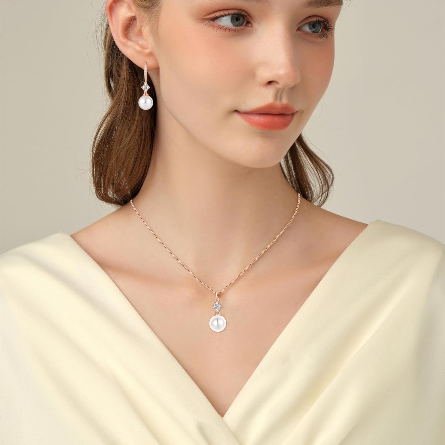 Pearl Necklace for Women 925 Sterling Silver Whit 5A Cubic Zirconia Dainty Pearl Pendant Necklace Jewelry Mother's Day Birthday Christmas for Wife Mom Her - Image 2