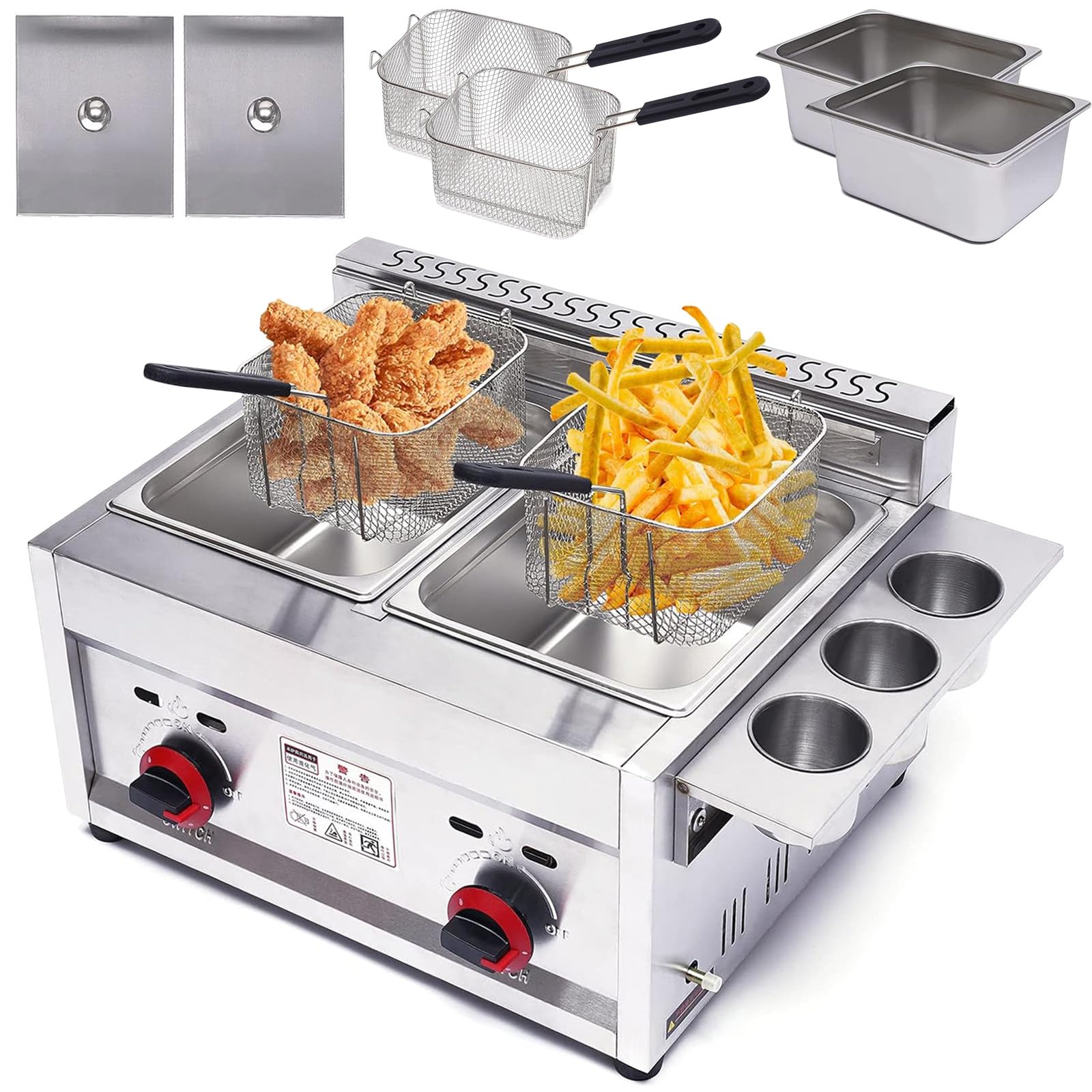 Freidora Profesional de Gas Comercial, freidora de Restaurante de Cocina de Escritorio de Acero Inoxidable Gran Capacidad con Cesta para Frer, para Uso Comercial y Domstico 56.5x47x36.5CM