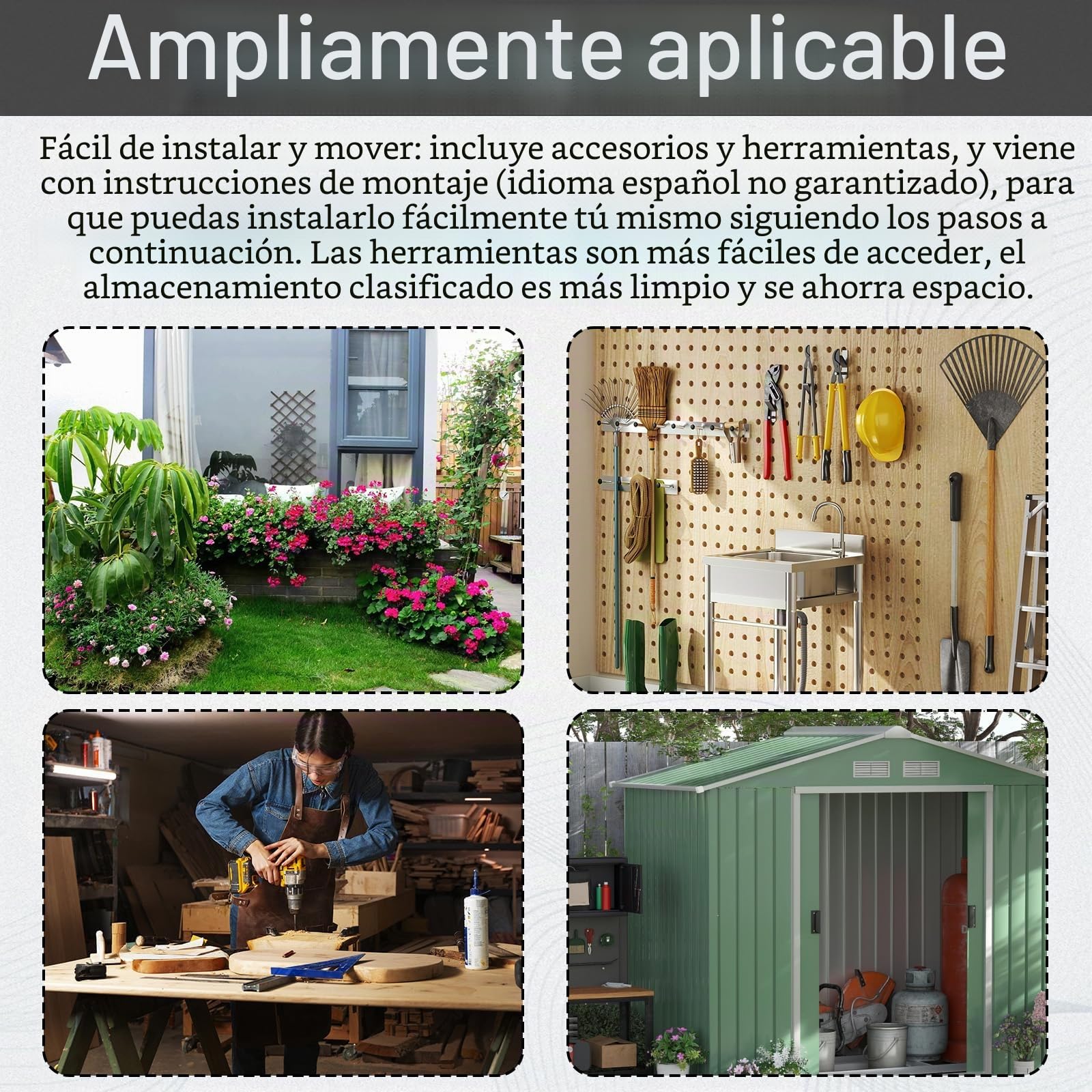 Organizador de Herramientas Jardineria, Estante de Almacenamiento para Herramientas de Jardín Fabricado con Rueda Universal Ganchos Laterales Largos y Ganchos de Almacenamiento para Garajes Jardines