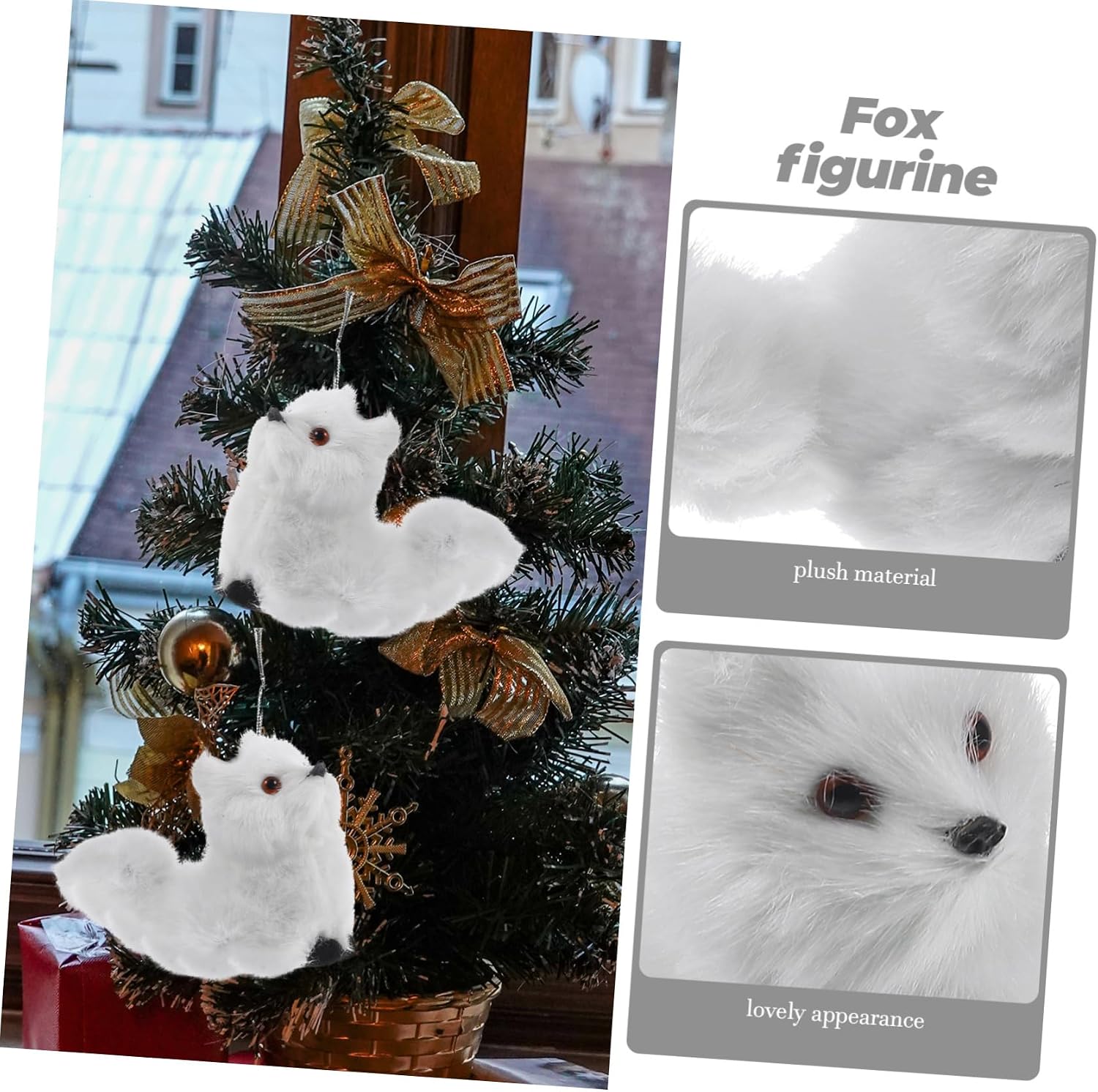 3pcs Fox Decoration Small Furry Fox Christmas Tree Furry Ornament Hanging Decor Vivid Ornament Small Figurines Christmas Tree for