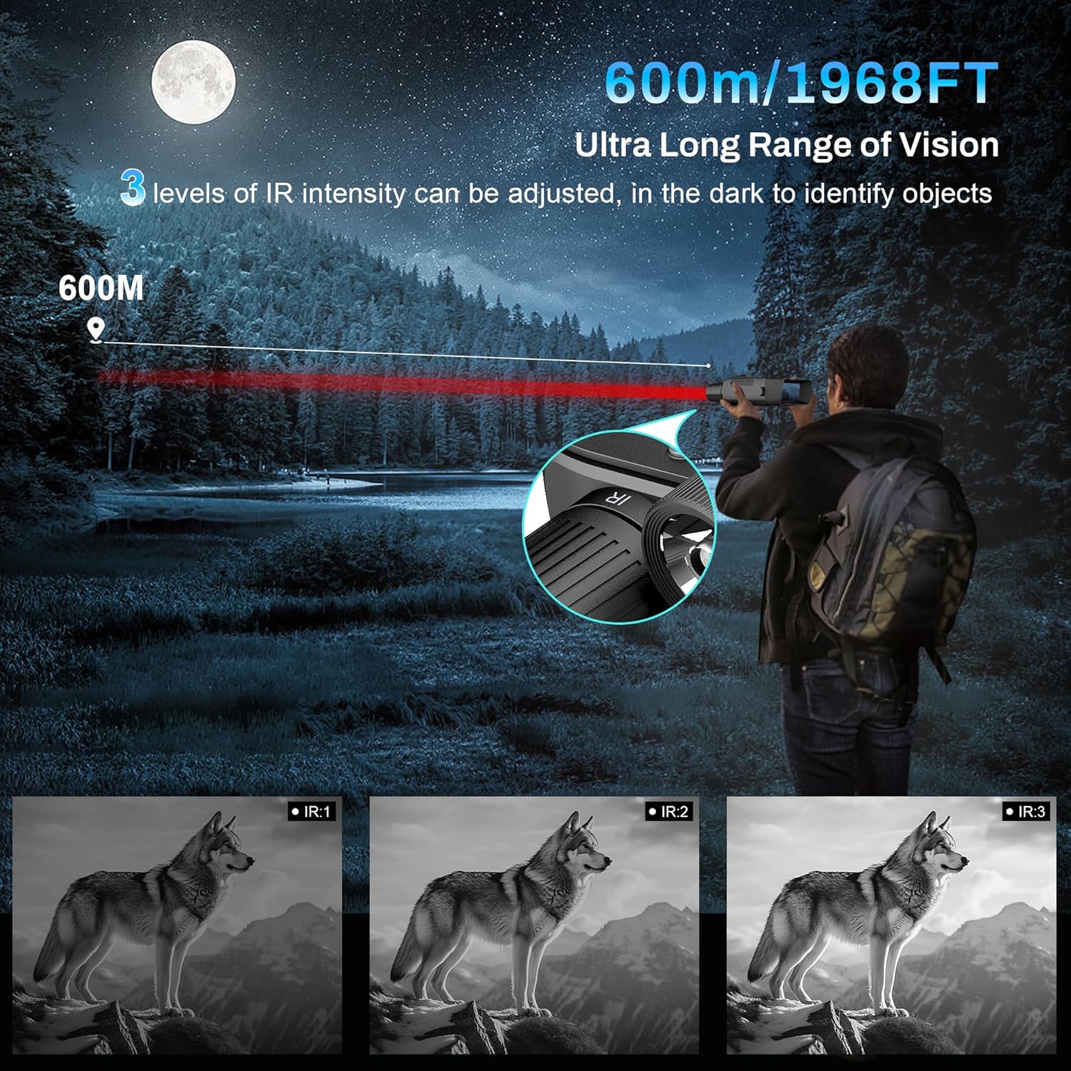 Night Vision Goggles, 1968FT Infrared Night Vision Binoculars with 5000mAh Rechargeable Battery, 64G Card for 58MP Images & 4K Video, 4" HD Screen, 5X Dightal Zoom for Camping Hunting