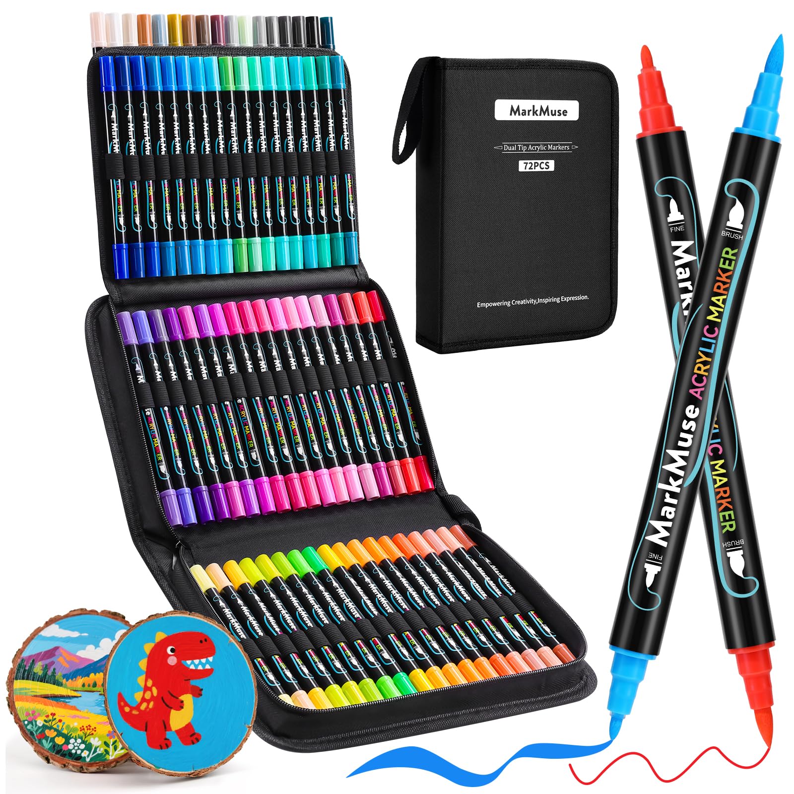 MarkMuse 72 Colori Pennarelli Acrilici Doppia Punta, Marcatori Acrilici Asciugatura Rapida & Impermeabili, Acrylic Marker Ad Acqua per Dipingere Sassi, Colorazione, Legno, Vetro, Tessuti, Pittura