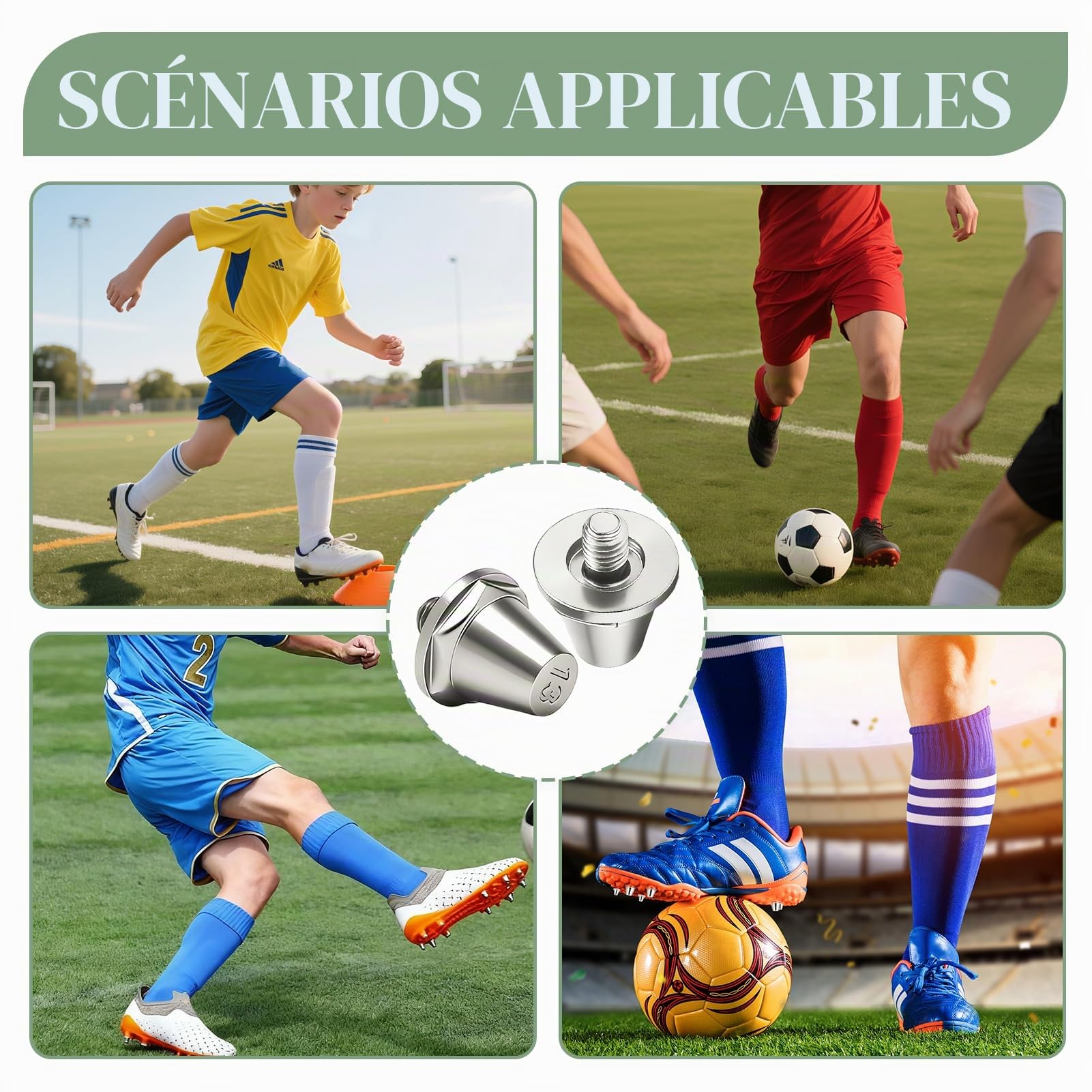12 Pièces Crampons de Football en Aluminium, Pointes Métalliques de Rugby, Clous de Rechange à Visser pour Chaussures de Sport 11 mm, 13 mm (2 Tailles)