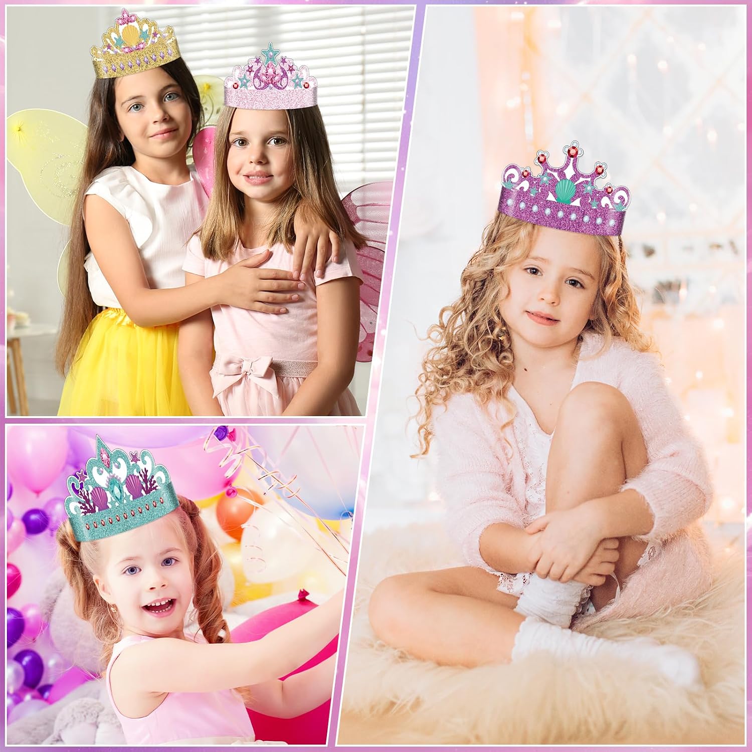 chiazllta 12 Pcs Paper Mermaid Party Favor Hats Mermaid Birthday Party Crowns Headbands for Girls Under the Sea Ocean Decorations Favor Supplies, 6 styles