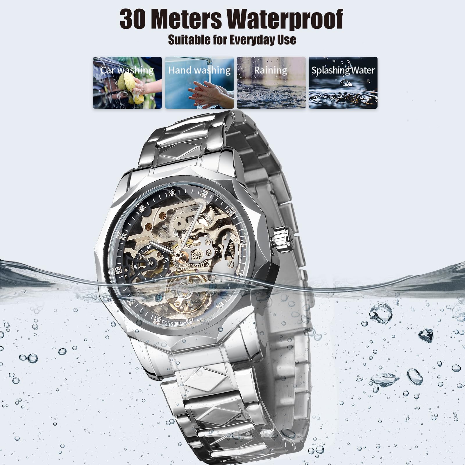 FORSINING Herren Skelett Automatik Tourbillon Uhr Selbstaufzug Hohl Mechanische Uhr Tourbillion Rhombus Edelstahl Armbanduhr Gold oder Schwarz