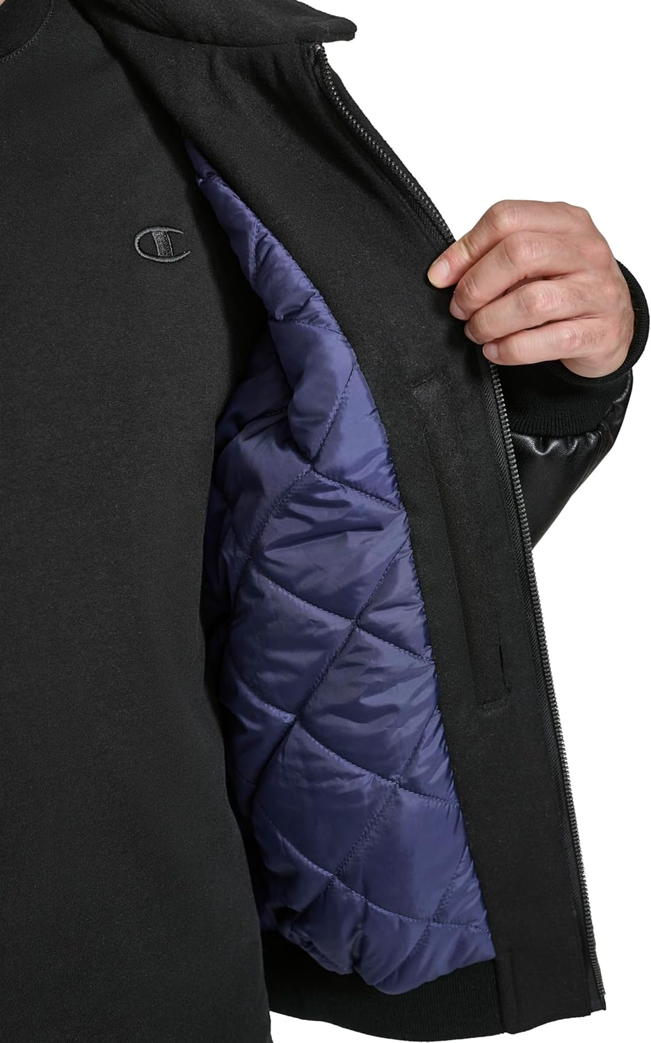 Champion mens Letterman Varsity Bomber Zipper Closure Jacket With Faux Leather Sleeves - Image 6