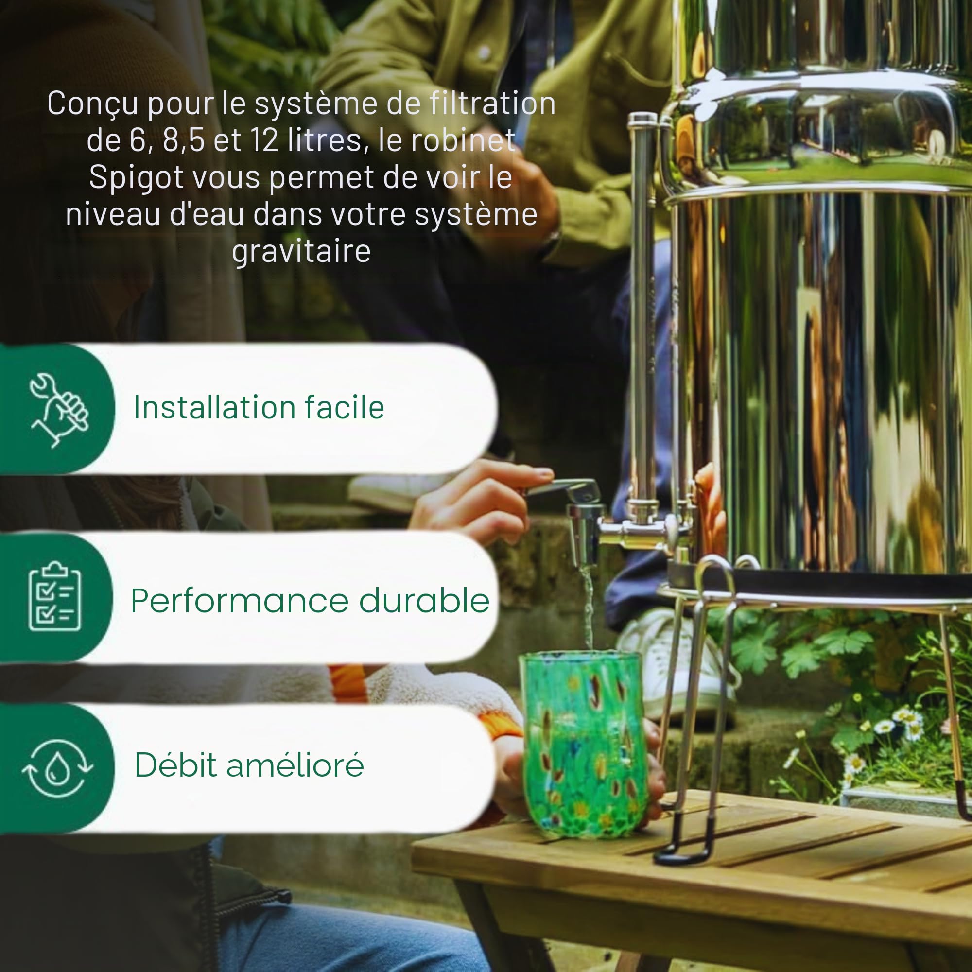 British Berkefeld Robinet À Bec En Acier Inoxydable Avec Jauge De Niveau D'eau Compatible 6-12 Litres