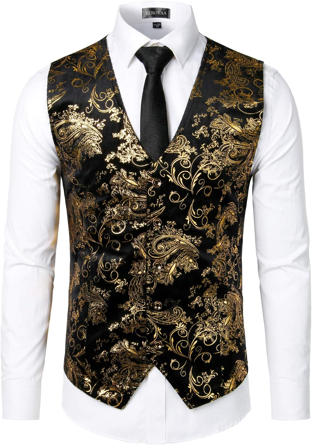 ZEROYAA Mens Hipster Metallic Paisley Printed Single Breasted V-Neck Suit Vest/Tuxedo Waistcoat