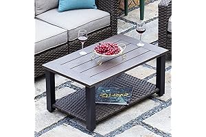 Modern Rectangle Wicker Patio Coffee Table with Ample Storage